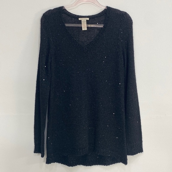 White + Warren Knit V-Neck Polyester/Wool/Alpaca Blend Sweater Metallic Women MP - Picture 1 of 9